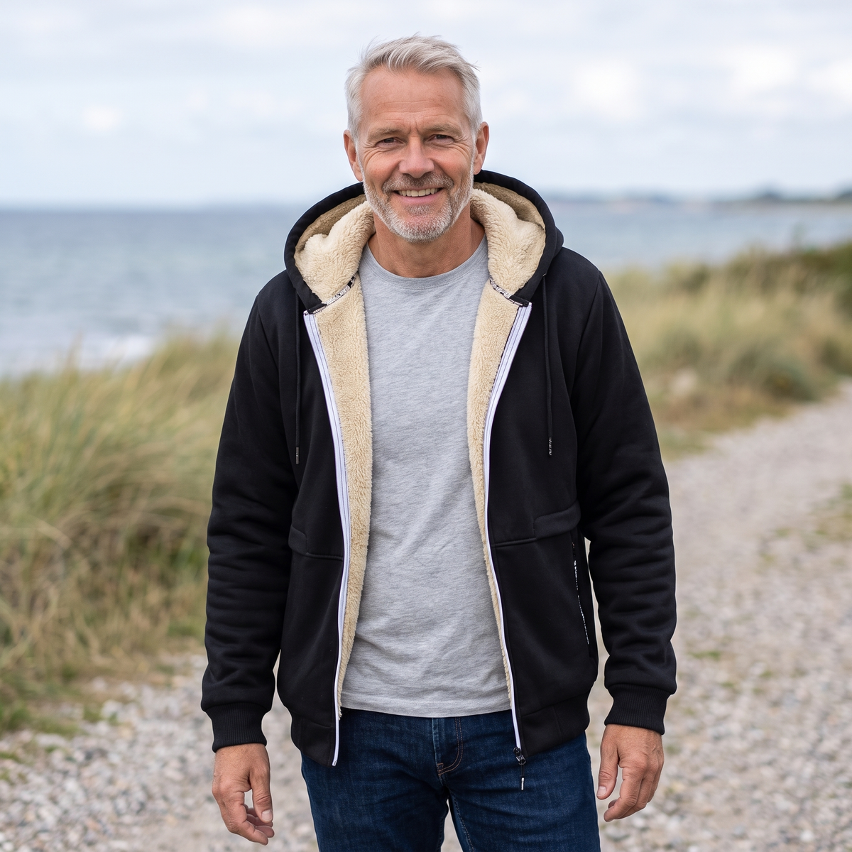 Jens™ | Herre Hoodie med Lynlås og Teddyfor