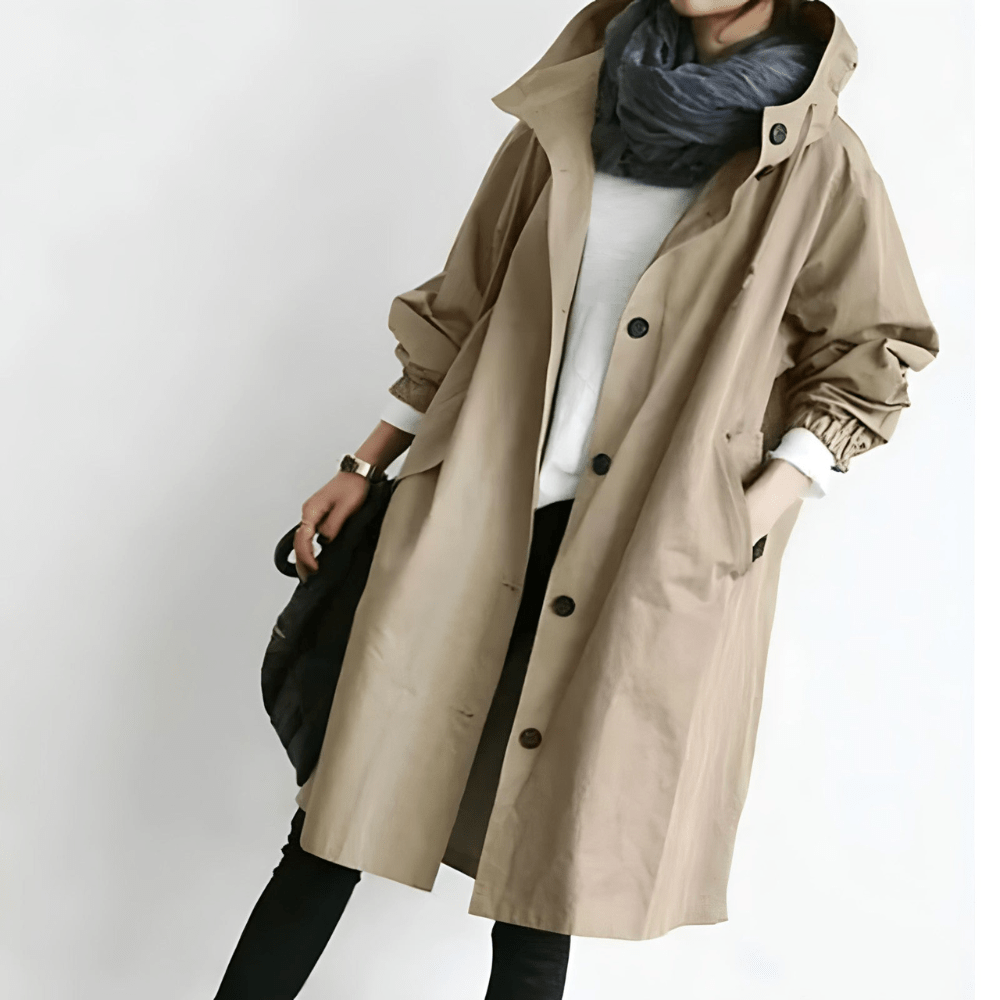 Maja™ | Oversized Hættet Frakke med Knapper