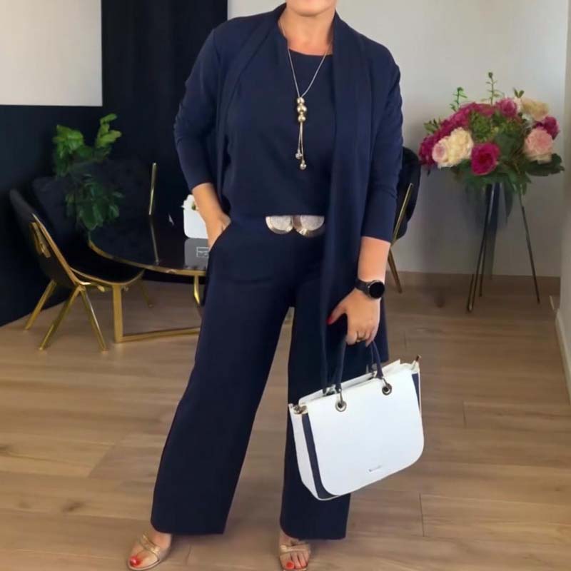 Bente™ | Elegant 3-delt Sæt med Lang Cardigan