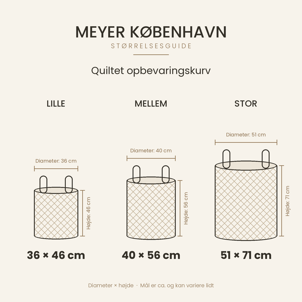 Størrelsesguide – quiltet opbevaringskurv